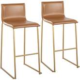 Mara 30" Bar Stool in Camel Leatherette & Gold Steel (Set of 2)
